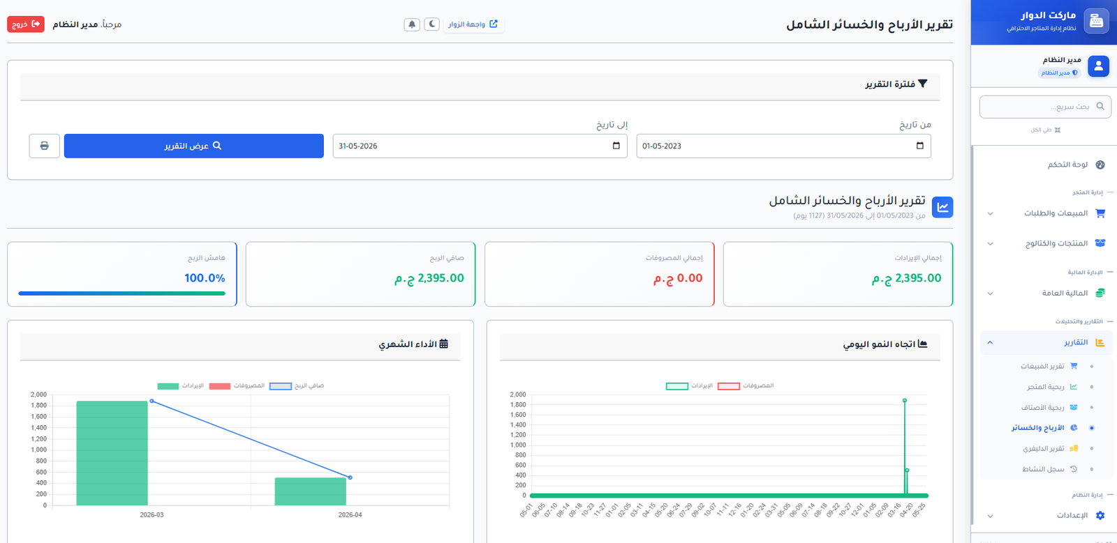 تقرير الأرباح والخسائر والمصاريف